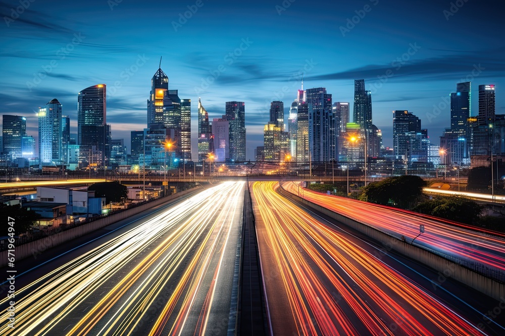 Bangkok Blur: Cityscape Night View on Moving Forward Road