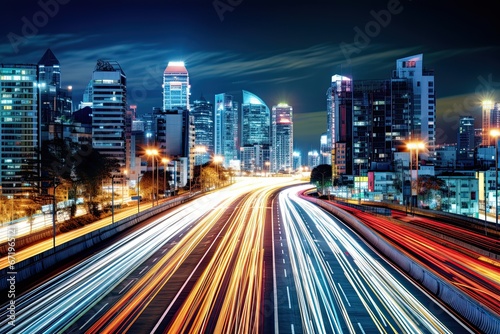 Bangkok Blur  Night Cityscape View of Moving Forward Road