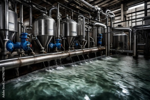 An industrial wastewater treatment facility cleans the water before it is released photo