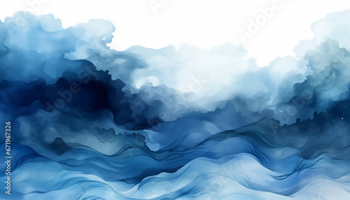blue abstract design watercolor art illustration background water textured white painting splash photo