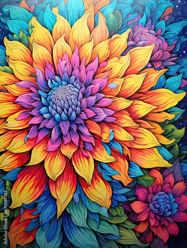 Colorful Blooming Psychedelic Flower Art: A Vibrant Kaleidoscope of Colors Colorful Blooming Psychedelic Flower Art: A Vibrant Kaleidoscope of Colors