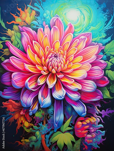 Vibrantly Blooming Psychedelic Flower Art: A Cool Burst of Colors