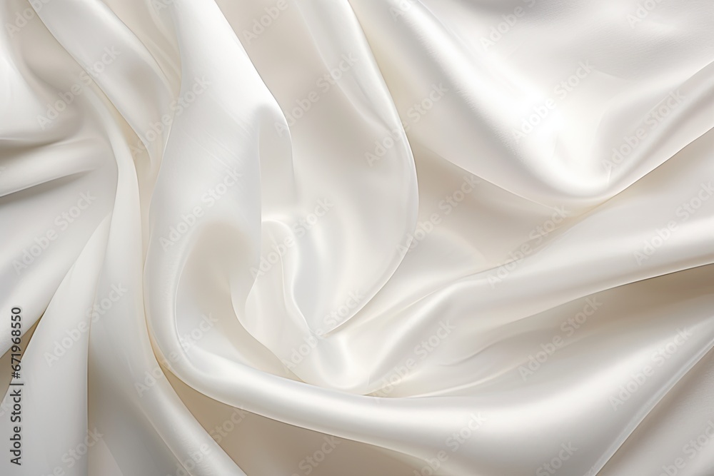 Crystal Swirls: Abstract White Satin Cloth with Creased Wavy Folds � Mesmerizing Elegance
