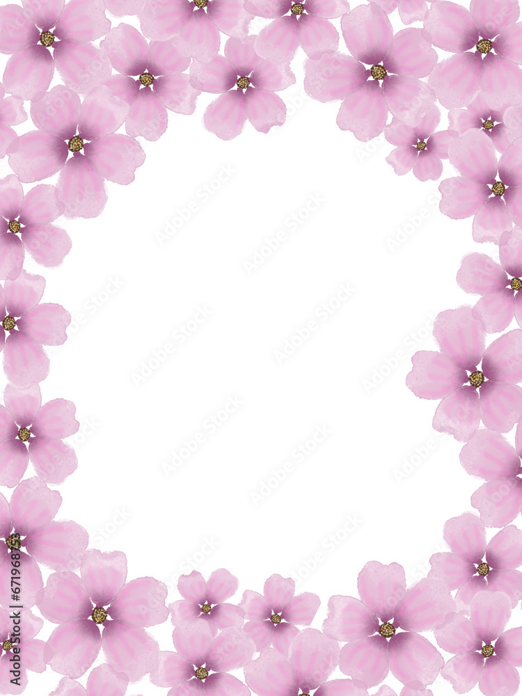 Pink watercolor flower frame border wreath