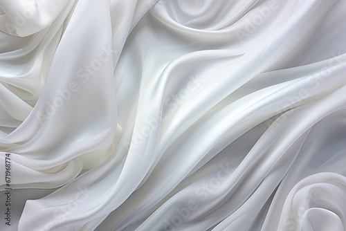 Crystal Whispers: Abstract Background with White Satin Cloth and Wavy Folds.