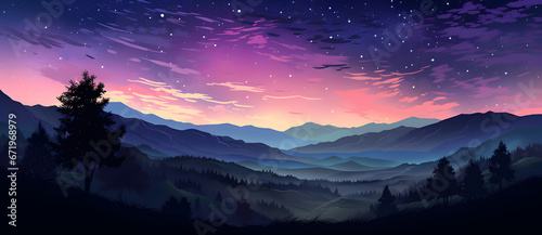 Distant view of mountains in the distance at night 3