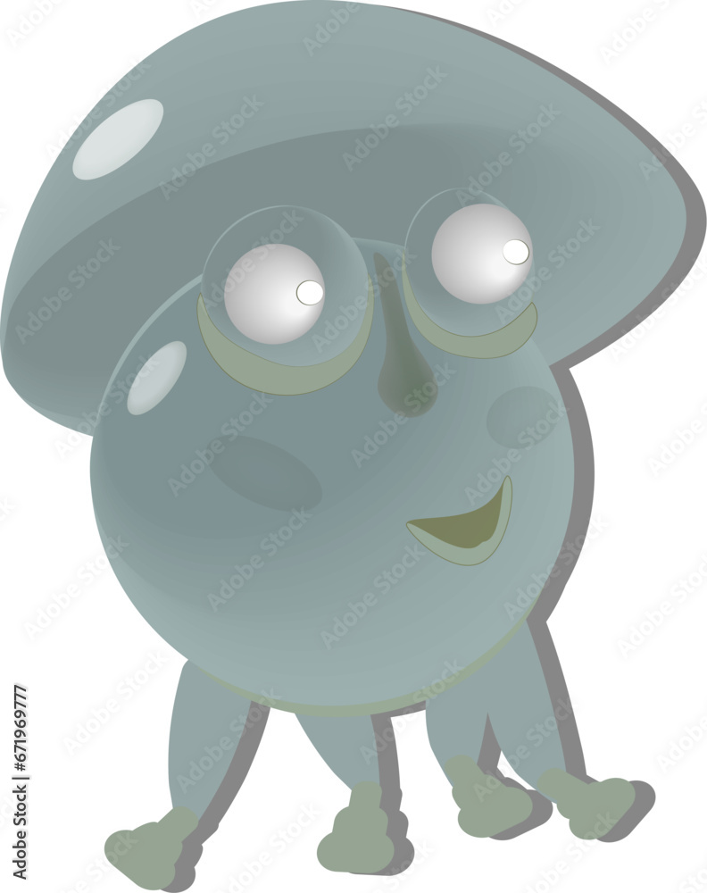 Character: A green bubble with legs. Character: A green bubble with legs.