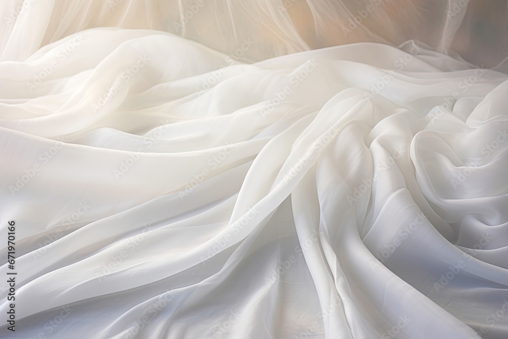 Gentle Gust: Exquisite Soft Waves Fluttering on a White Cloth Background Gentle Gust: Exquisite Soft Waves Fluttering on a White Cloth Background