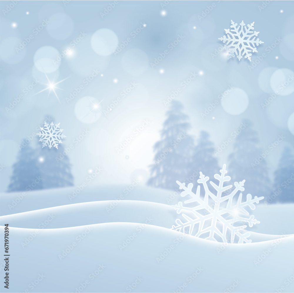 Winter landscape with trees snow season Christmas background Vector