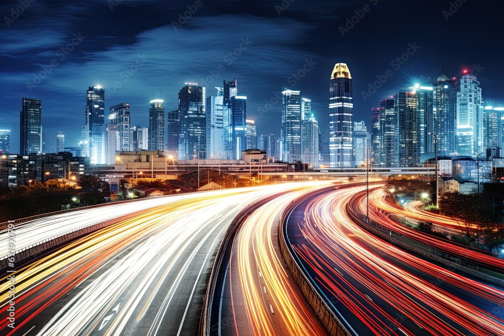 Blurry Bangkok Night: Highway in Motion - Mesmerizing Cityscape Image Blurry Bangkok Night: Highway in Motion - Mesmerizing Cityscape Image