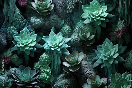 Dark Green Jade Jungle: Cactus Plant Soft Texture with Rich Tones