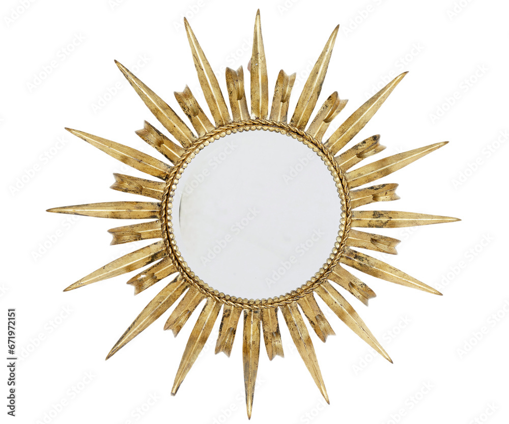 Image of Classic Vintage Sunburst Circle Mirror - obrazy, fototapety, plakaty 