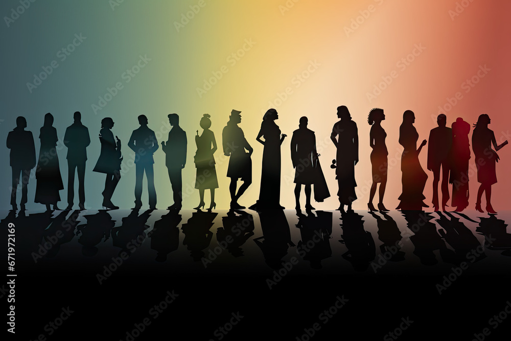 many silhouettes of different figures, diversity of people
