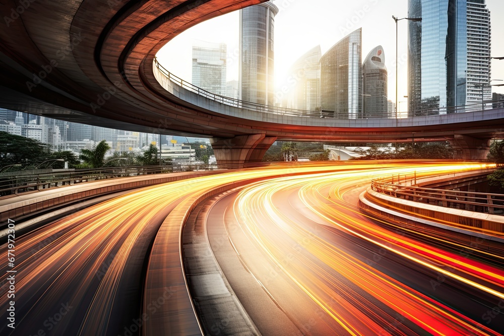 Fototapeta premium Dynamic Motion Blur: Bangkok's Curvy Flyover Highway Races Forward
