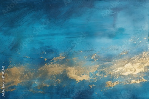 Opulent Ocean: Blue Abstract Background with Gold Powder Embellishment