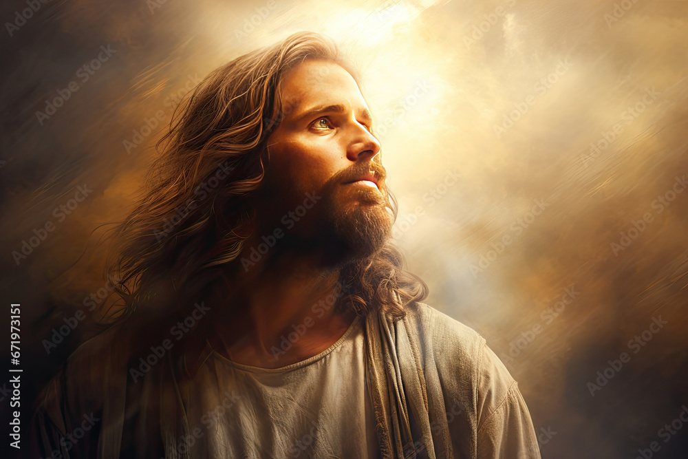 Jesus Christ, Savior of mankind, in heaven light