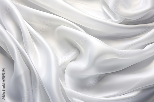 Panoramic Silk Fabric Landscape: White Silver Satin with Soft Blur Pattern