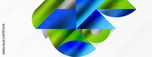 Artistic arrangement of triangles, lines, and circular elements in a mesmerizing geometric mosaic pattern, offering a visually dynamic and captivating composition