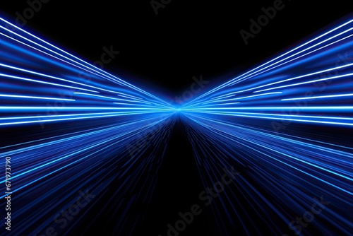 Photon Flow: Blue Light and Stripes Moving Fast Over Black Background © Michael