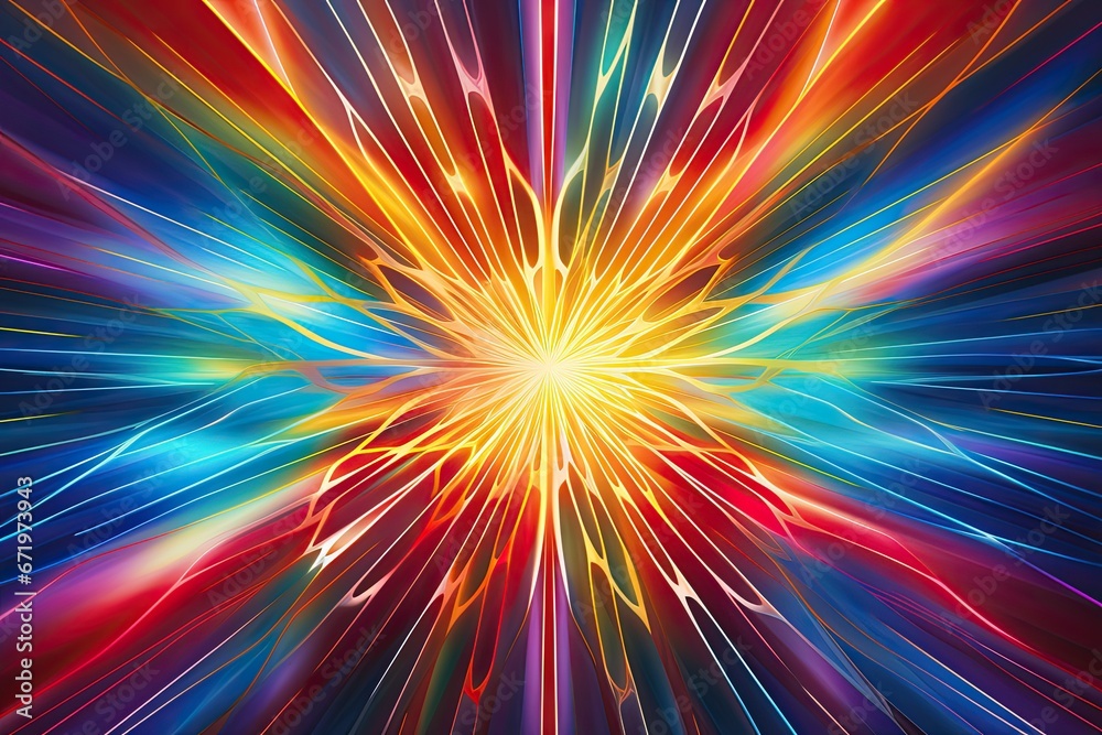 Obraz premium Prismatic Pulse: Centered Colorful Rays in Vibrant Striped Motion