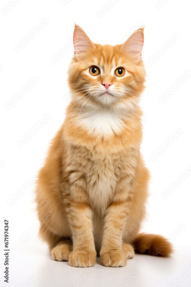 Fototapeta premium Portrait of a beautiful cute orange cat isolated on white background