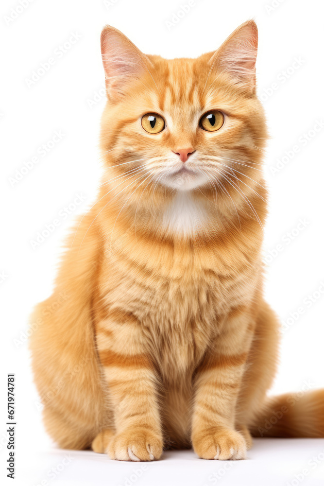 Fototapeta premium Portrait of a beautiful cute orange cat isolated on white background