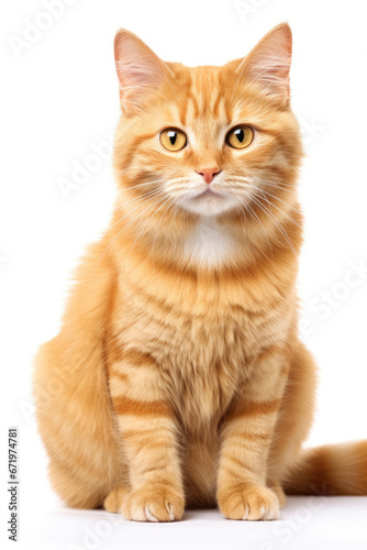 Portrait of a beautiful cute orange cat isolated on white background