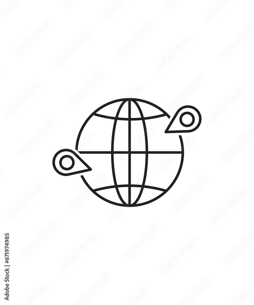 globe with location icon, vector best line icon. globe with location icon, vector best line icon.
