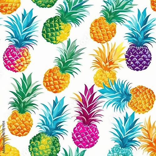 Colorful seamless pineapple ananas texture pattern generative ai illustration