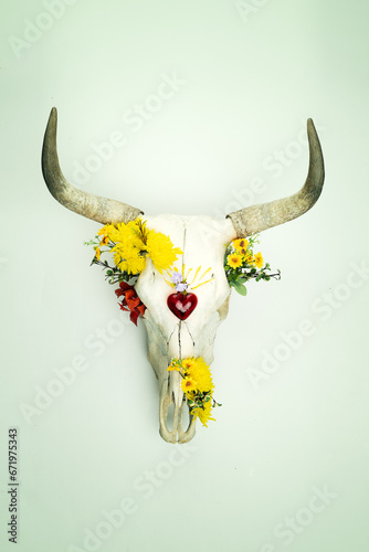 Day of the Dead decorated bull skeleton