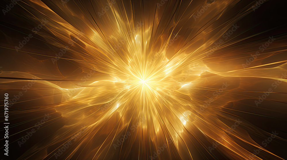Abstract golden background. fractal explosion star with gloss and lines. illustration beautiful. - obrazy, fototapety, plakaty 