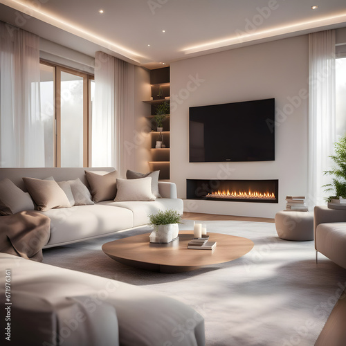 modern living room with fireplace