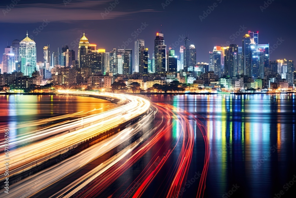 Rapid Rhythm: Motion Blurred Bangkok Cityscape during Night