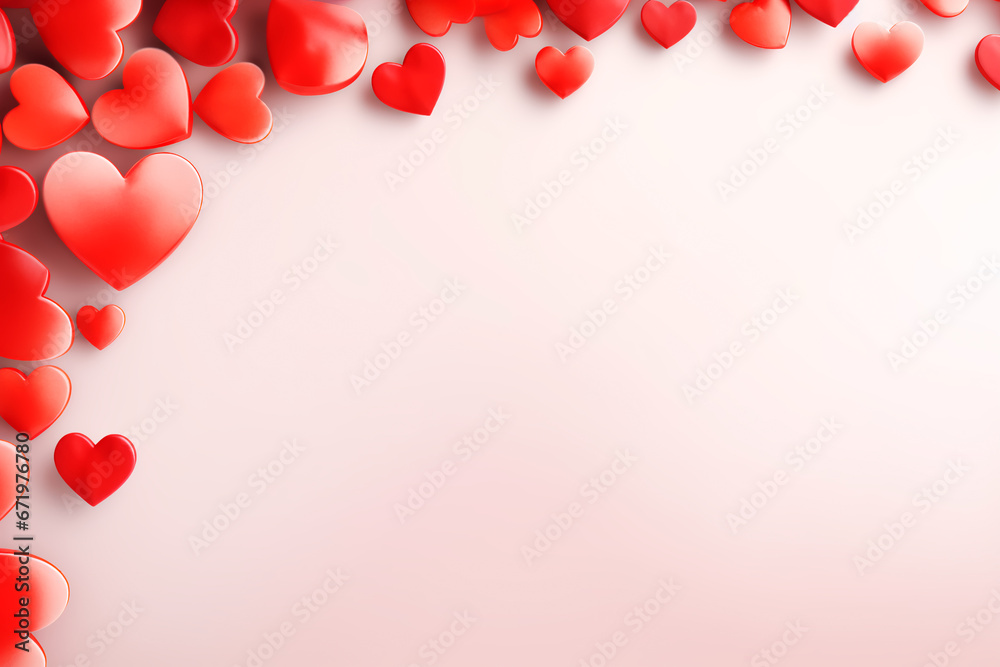 Valentine's Mother's or Women's Day greeting card banner or poster template. Holidays background. Pink background with lovely red hearts