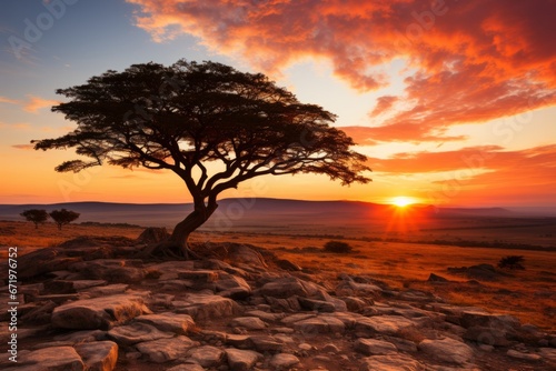 Sunrise over the vast Serengeti plains, Generative AI © Shooting Star Std