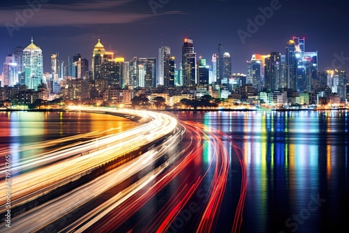 Rapid Rhythm: Motion Blurred Bangkok Cityscape during Night