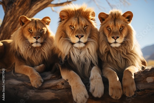 Pride of lions resting in the shade of a tree  Generative AI