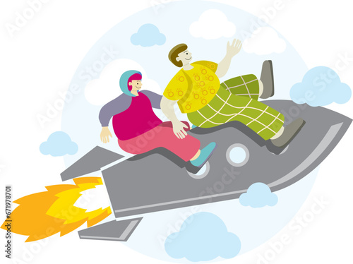 COLORFUL AND PLAYFUL ROCKET LAUNCH TO THE SKY VECTOR ILLUSTRATION , GOOD FOR NEW PRODUCT LAUNCH AT SOCIAL MEDIA,WEBSITES,FLYER,BANNER,POSTER,BILLBOARD. STARUP SCHOOL,UNIVERSITY,PRE-SCHOOL, BABY SHOP © jekson