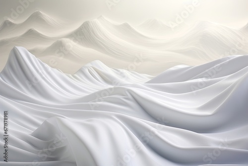 Snowy Peaks: Soft Waves on White Cloth Background - Enchanting Winter Serenity