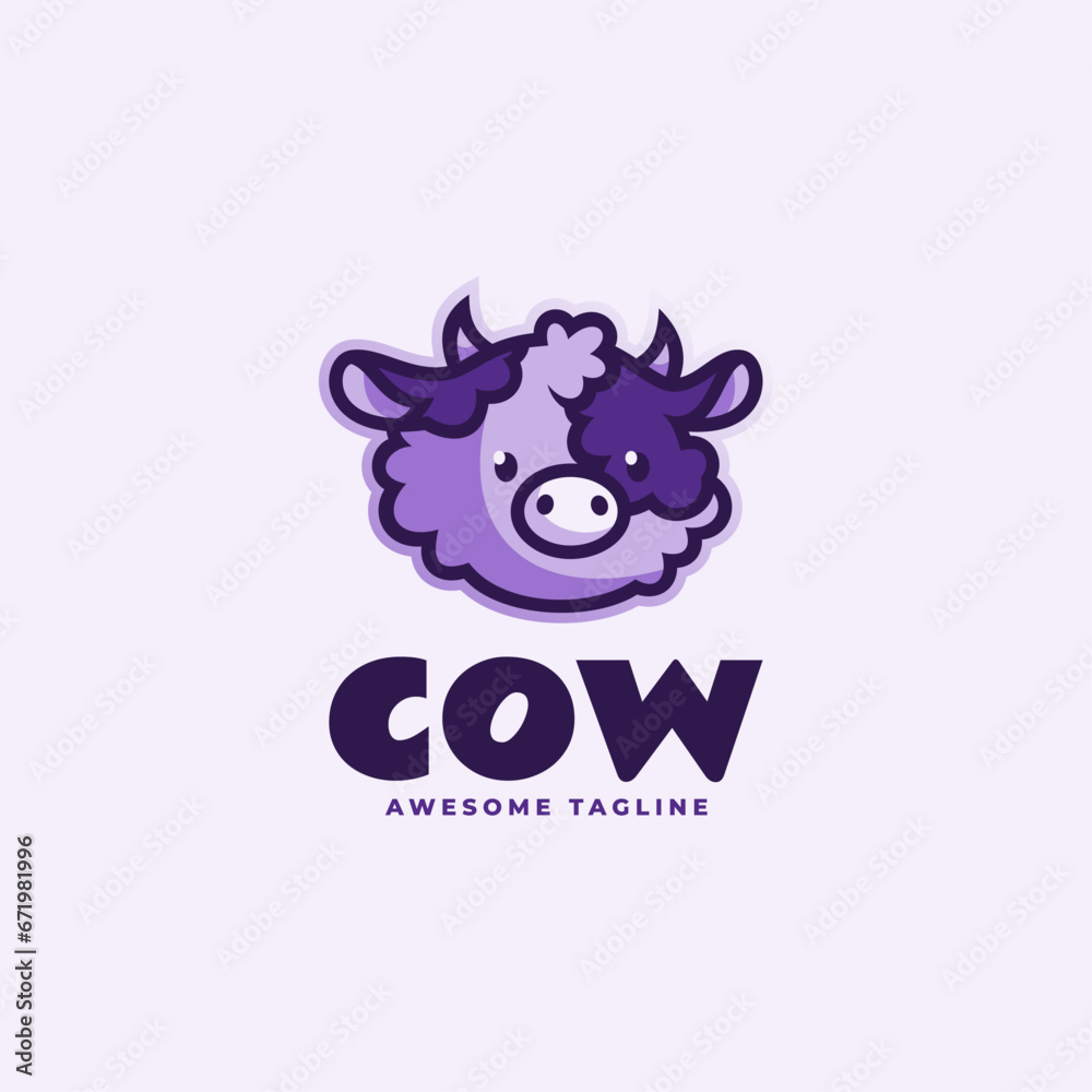 Vector Logo Illustration Cow Mascot Cartoon Style.