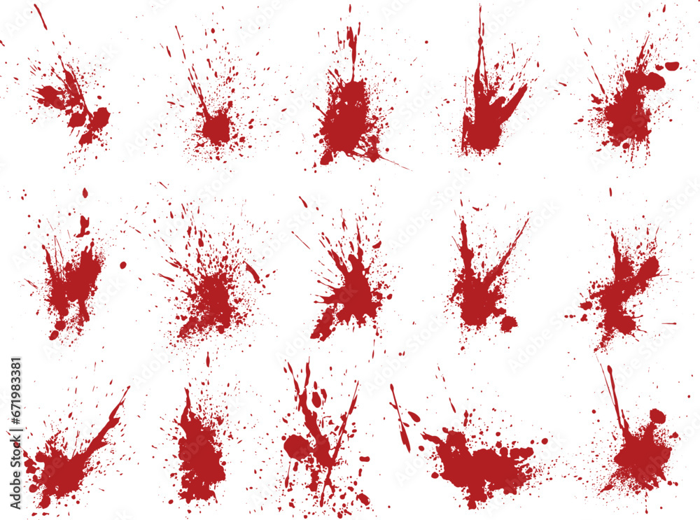 Red blood splatter isolated collection background