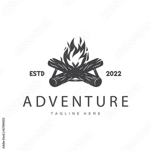 Bonfire Logo, Burning Bonfire Wood And Fire For Camping Retro Vintage Adventure Design