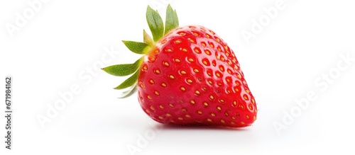 A white background with a lone strawberry