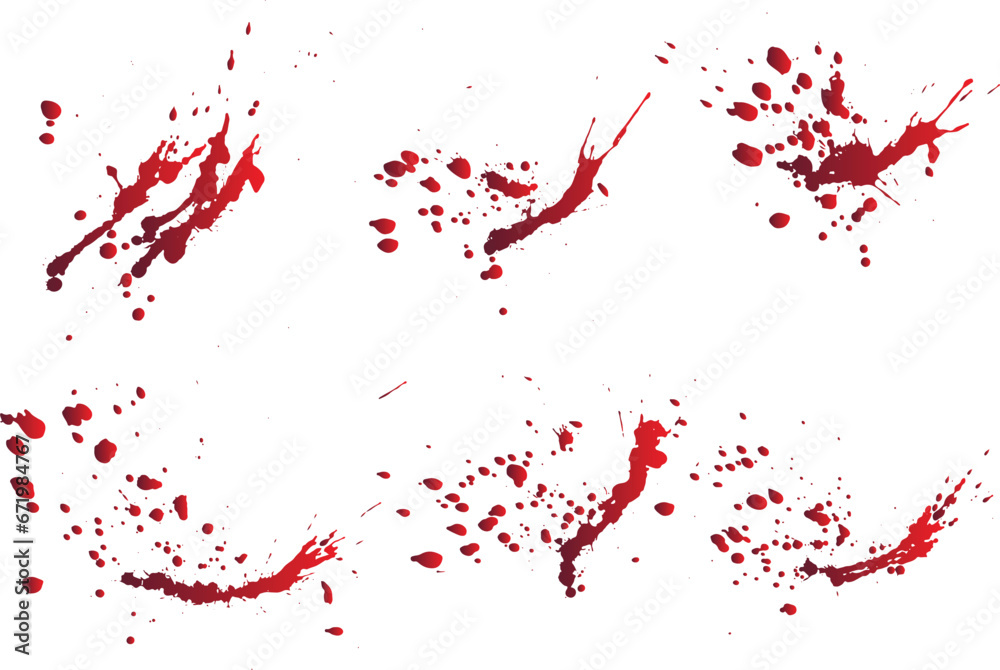 Set of red blood or paint splatter background