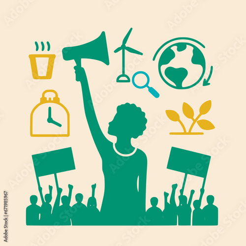 Ensemble pour le Changement des habitudes : illustration du concept sur le climat et l'activisme, Graphiques Vectoriels de manifs pour l'Environnement