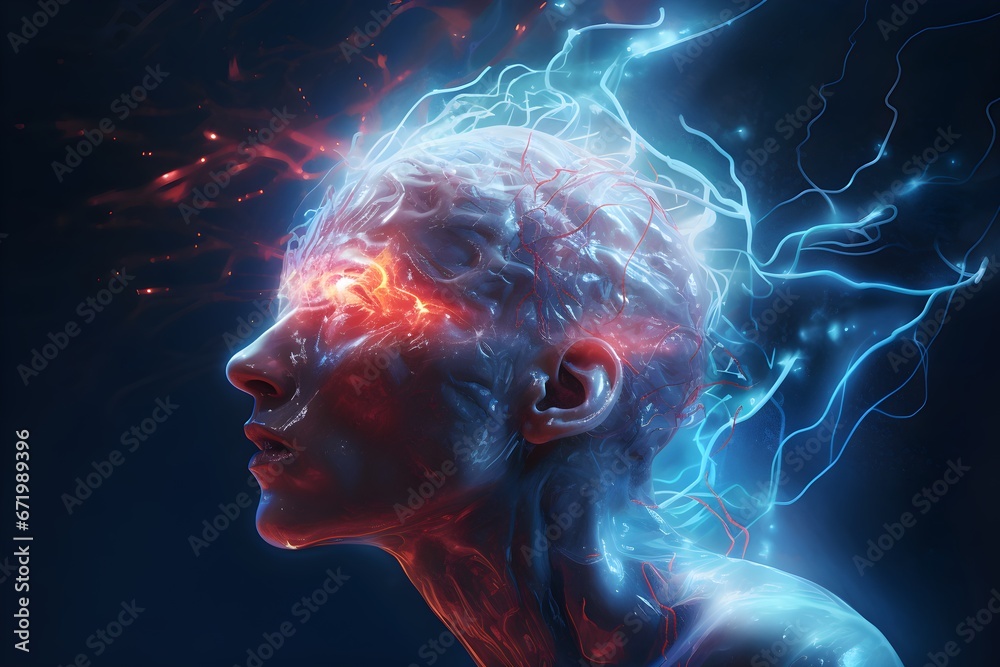 Iconic Brain Scan with Glowing Head Iconic Brain Scan with Glowing Head