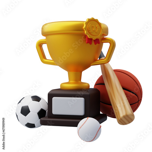 Foto Golden champion trophy cup with sport icon recreation for healthy life style con