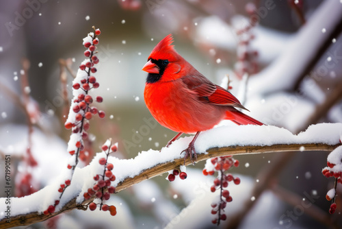 Red Cardinal on Snow Covered Branch photo