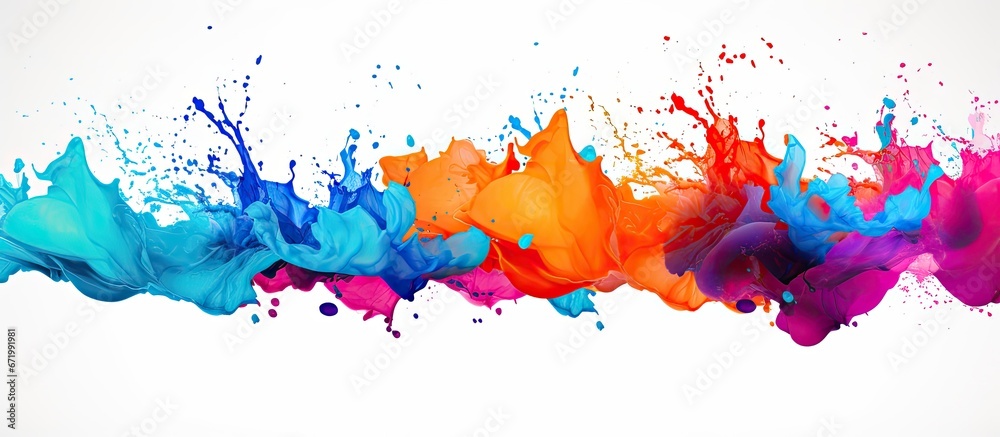 Colorful splashes of ink stand alone on a pristine white sheet