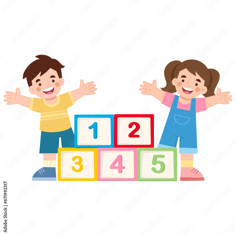 children learning to count illustration of learning module flat design vector eps